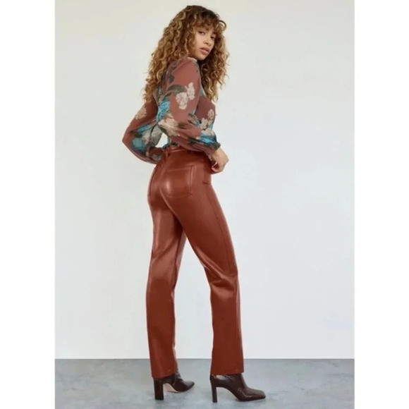 Aritzia Wilfred The Melina Pant High Waisted Vegan Leather Pants Brown Size 4 - Picture 3 of 9